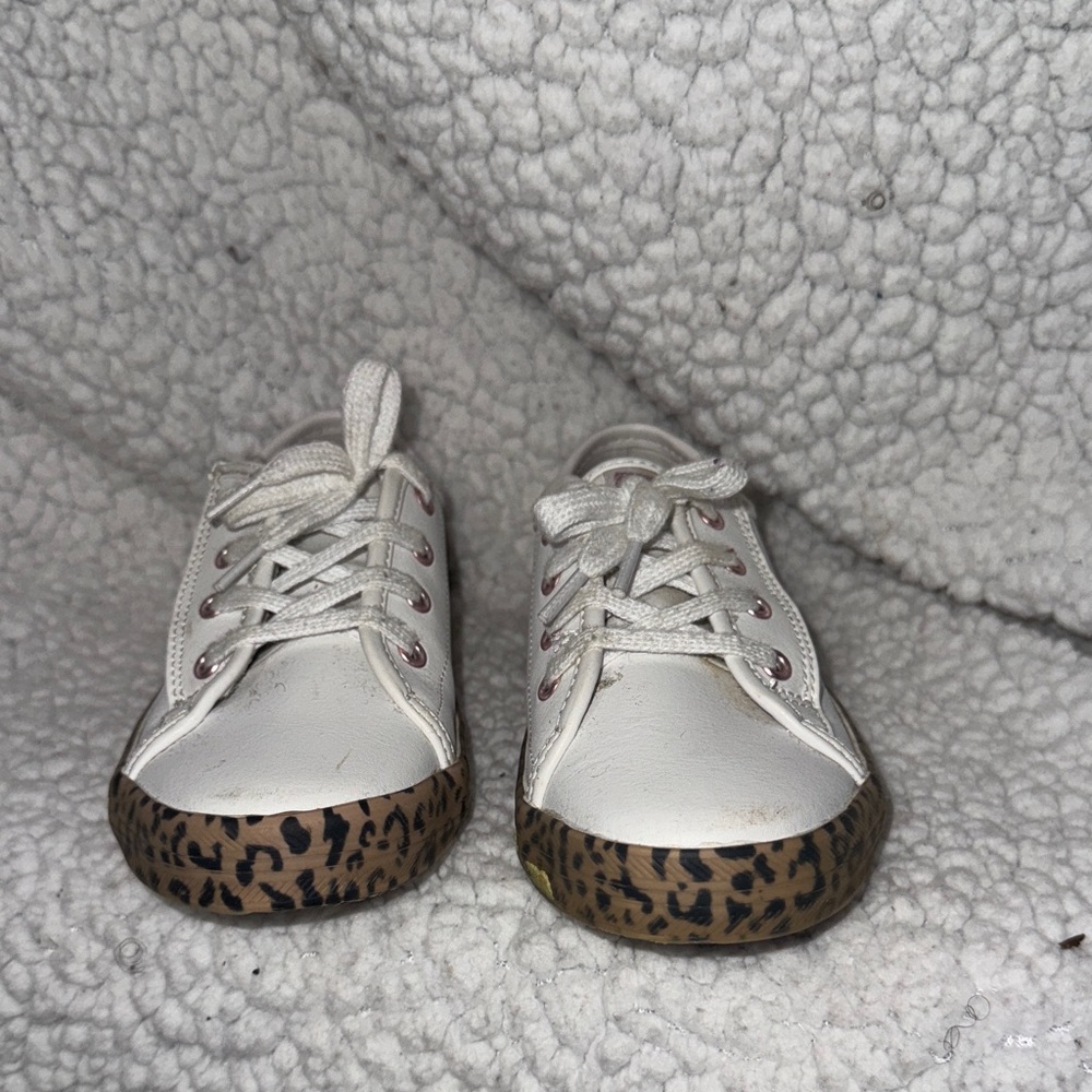Keds Kids White Sneakers with Leopard Print Sole